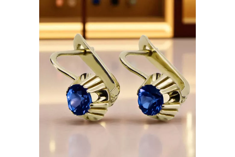 Pendientes Zafiro Oro amarillo de 14 quilates Artesanía vintage vec027y